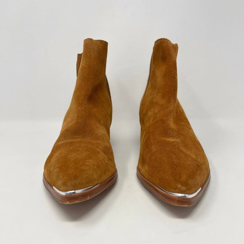 Marc Fisher Yale Cognac Suede Pointed Toe Chelsea Ankle Boots Silver Rand 9M - Picture 5 of 11